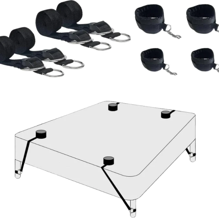 A kit for bed bondage with fabric straps and cuffs